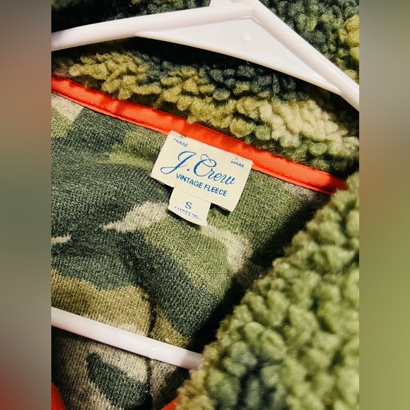J.Crew Fleece Camo Jacket Small Green Camouflage Sherpa Popover - Picture 6 of 6